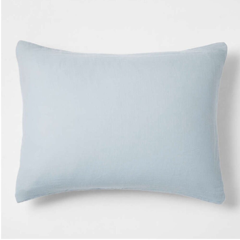 Crate & Kids Set of 2 Supersoft Mist Blue Organic Cotton Gauze Kids Pillow Shams